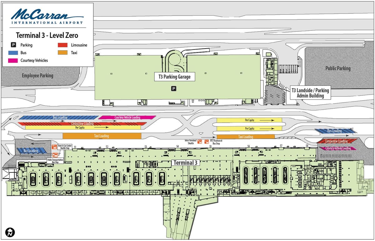 Las Vegas lentokenttä kartta terminal 3